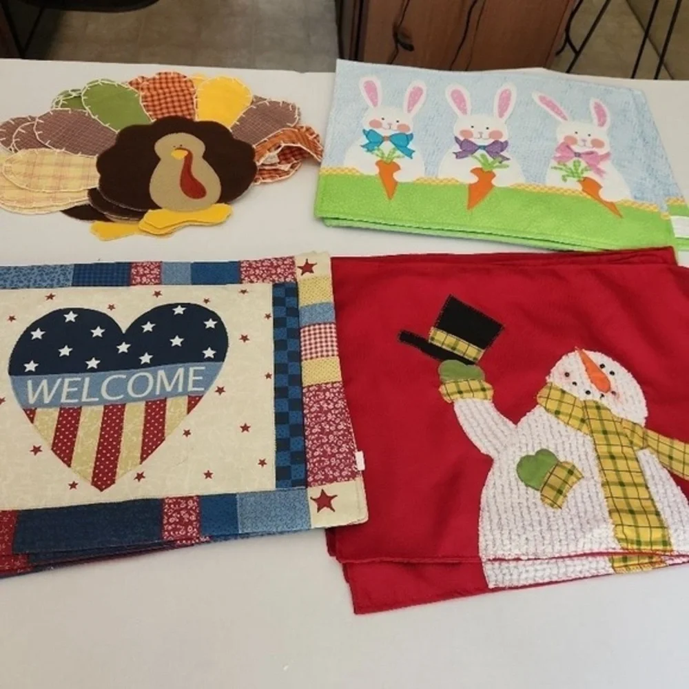 Patriotic Quilted Placemat Red White Blue Welcome Heart Design Americana - Picture 1 of 10